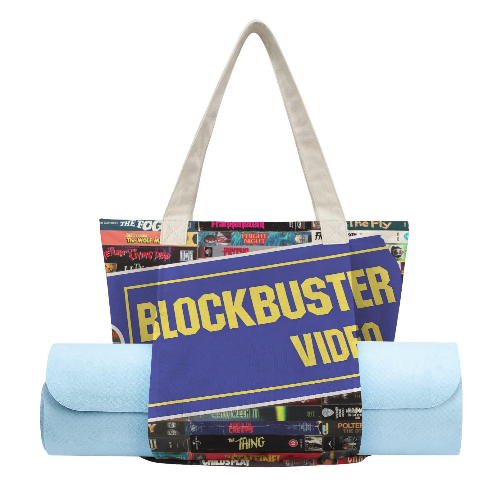 Yoga Blockbuster Video Tote Bag, VHS Horror Movie Shoulder Bag, Nostalgic 90s Tote Purse, Reusable Shopper Gift for Movie Lovers