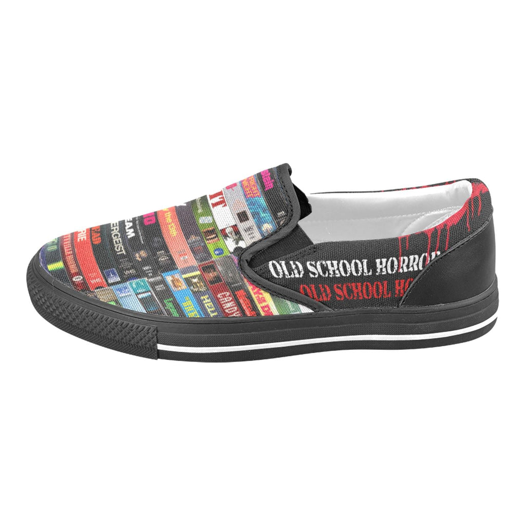 Horror VHS Slip-On Sneakers: 80s 90s Retro Movie Style Shoes
