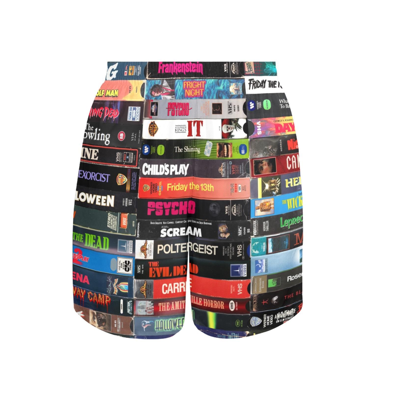 Horror VHS Swim Trunks, Retro Movie Shorts, Halloween Board Shorts, Vintage VHS Tape Mens Shorts, Unisex Summer Beachwear Gift S- 5XL