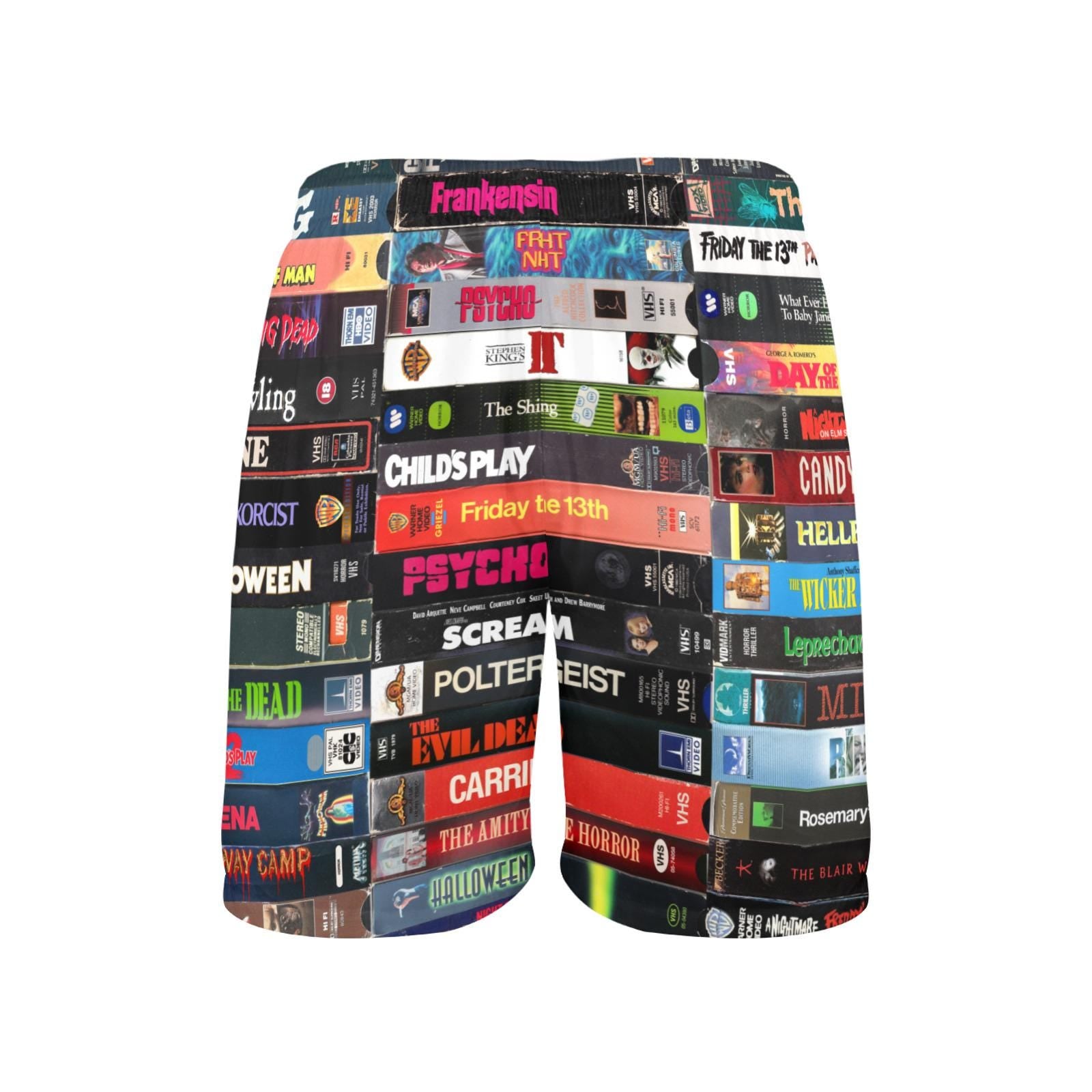 Horror VHS Swim Trunks, Retro Movie Shorts, Halloween Board Shorts, Vintage VHS Tape Mens Shorts, Unisex Summer Beachwear Gift S- 5XL