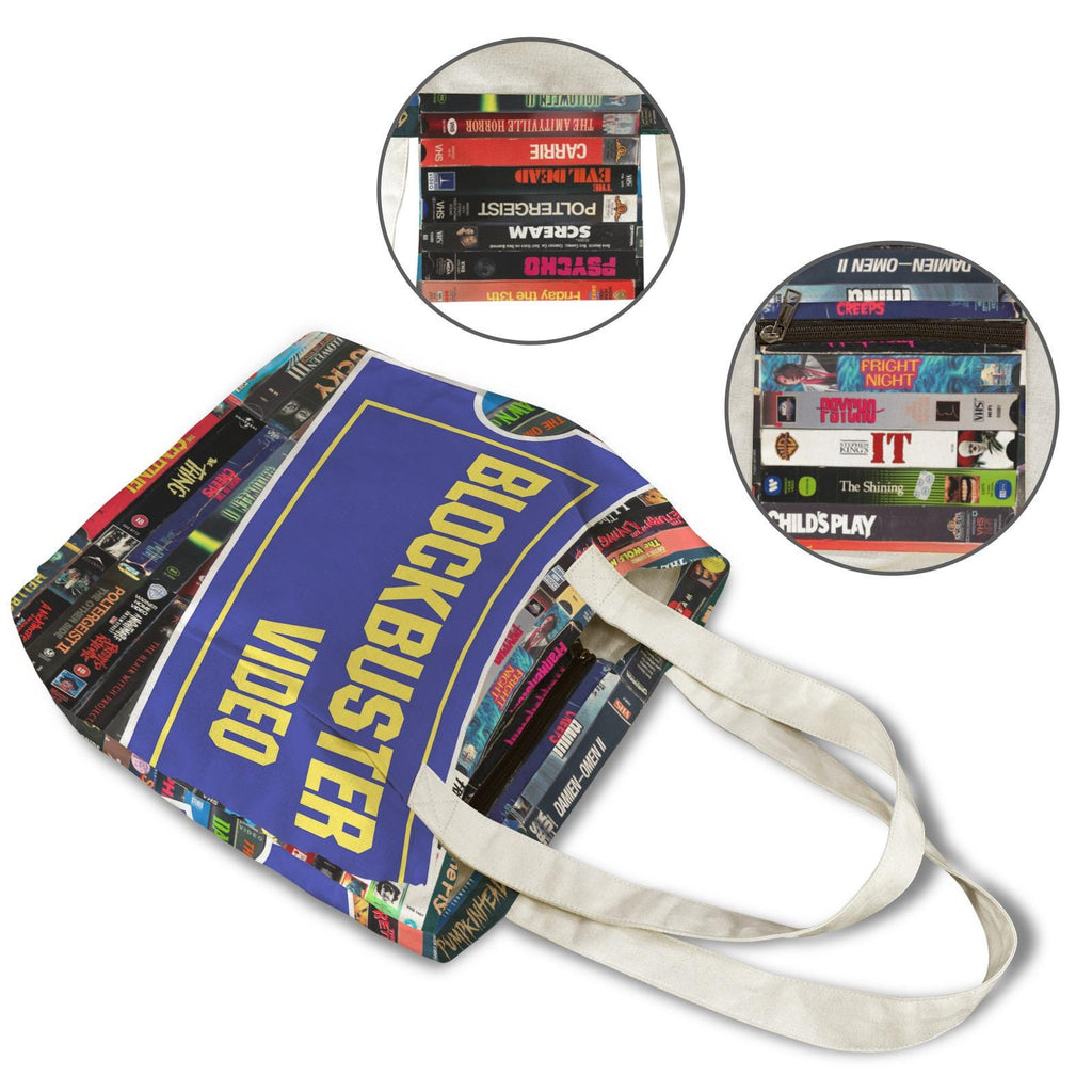 Yoga Blockbuster Video Tote Bag, VHS Horror Movie Shoulder Bag, Nostalgic 90s Tote Purse, Reusable Shopper Gift for Movie Lovers